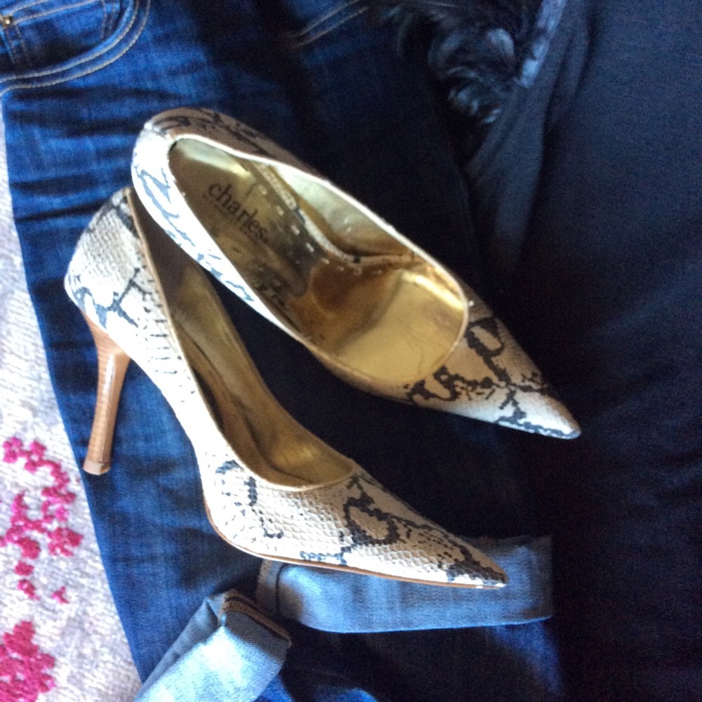 🐘 Charles David Snake Print Stilleto Heels 7.5 🐘